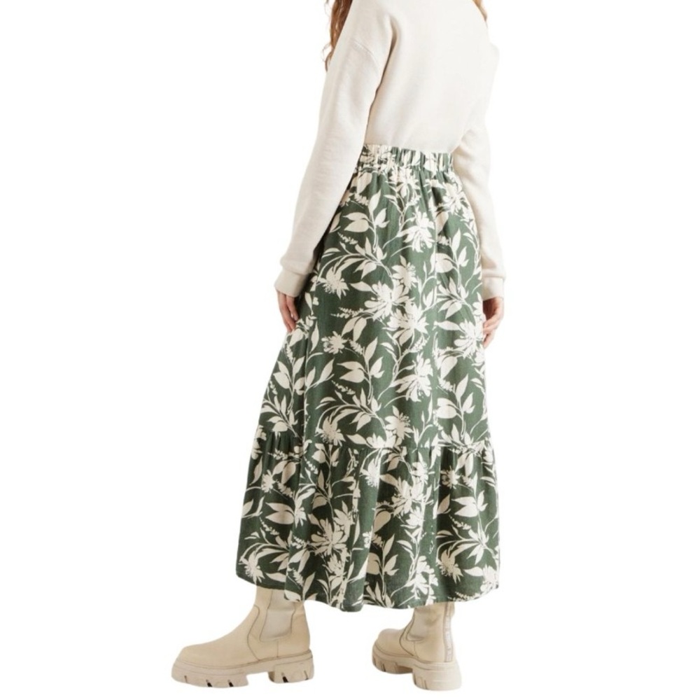 Abercrombie & Fitch Linen-Blend Tiered Maxi Skirt